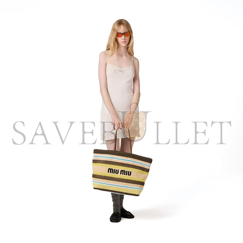 MIU MIU RAFFIA-EFFECT WOVEN TOTE BAG 5BG228 (40*34*16cm)